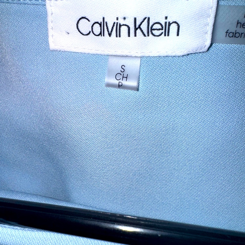 Calvin Klein Sky Blue Blouse with Black Trim and Bell Sleeves - Picture 3 of 3